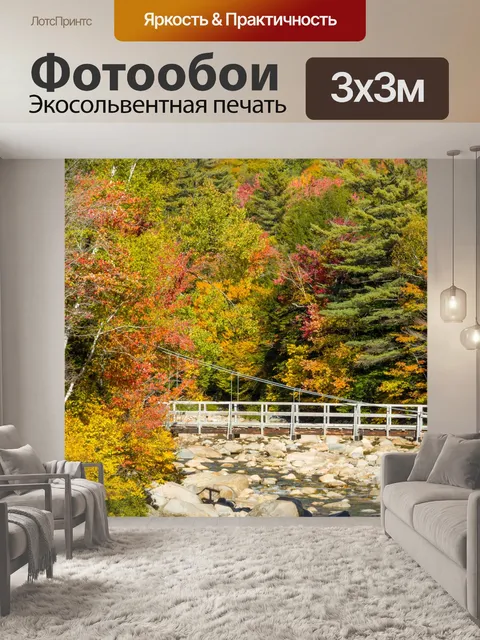 Фотообои Мост в лесу осенью