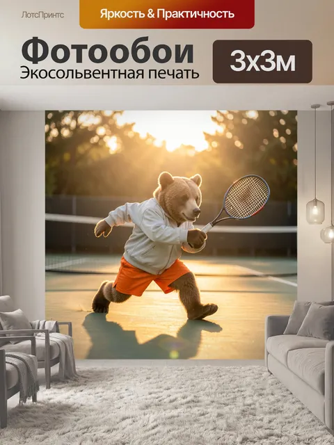Фотообои Медвежонок с теннисной ракеткой