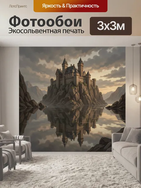 Фотообои Замок на скале у спокойного озера