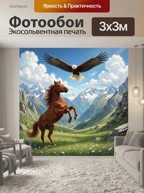 Фотообои Орел и вздыбленный конь в горах