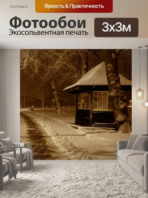 Фотообои пролитая в парке ночью в зимний период
