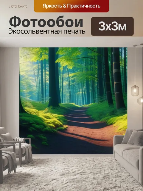Фотообои тропа в лесу, освещенная солнцем