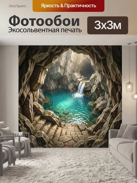 Фотообои Тайное подземное озеро с водопадом