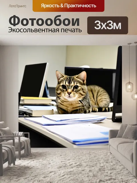 Фотообои кошки, работающие в офисе с компьютерами и документами