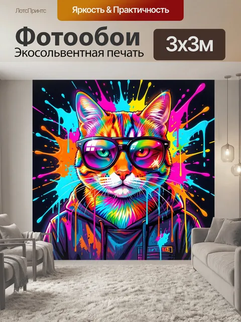Фотообои Неоновый кот в очках