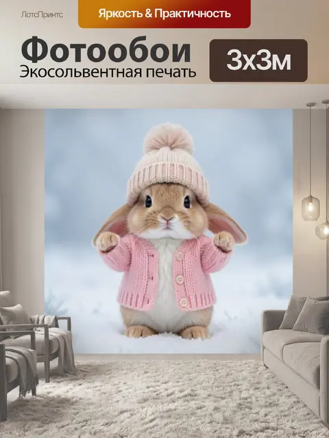 Фотообои Кролик в розовой шапке
