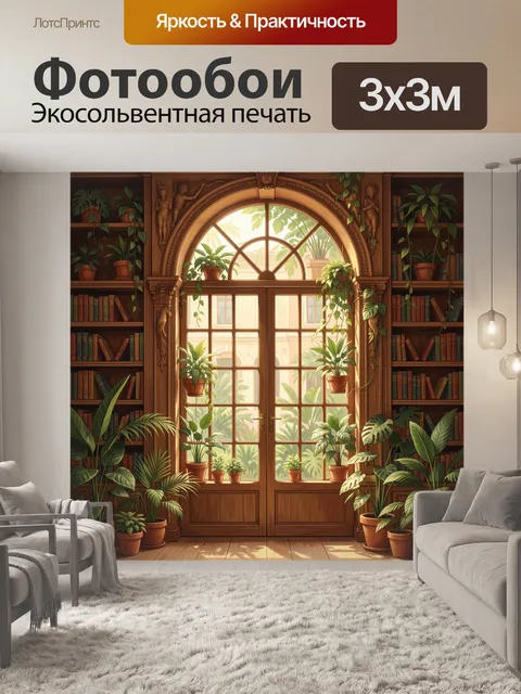 Фотообои Солнечное окно с тропическими растениями