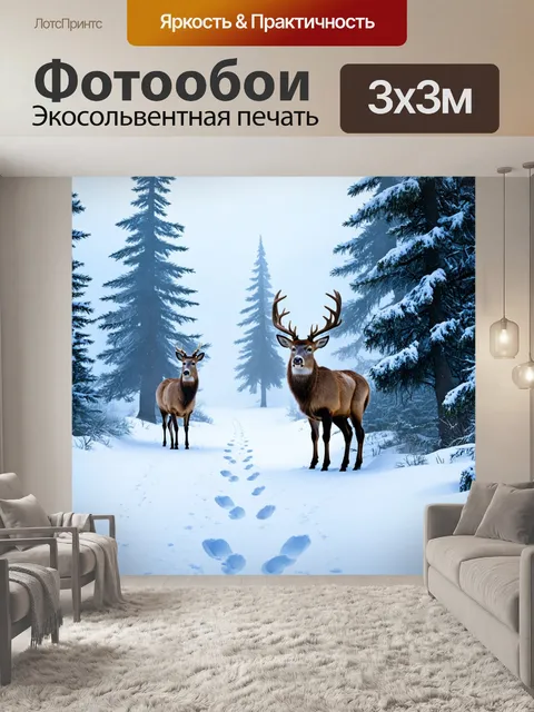 Фотообои Зимний лес с высокими елями