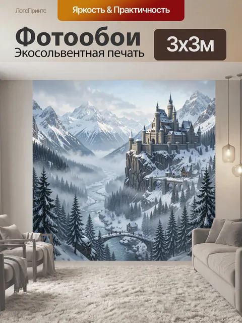 Фотообои Замок в горах над снежной долиной
