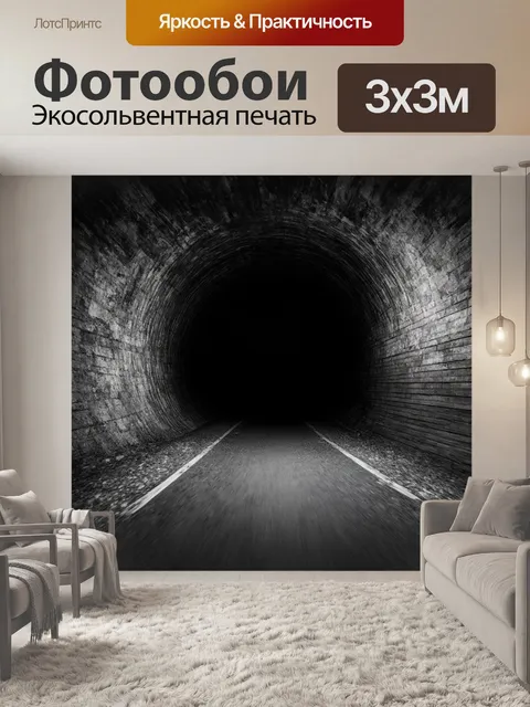 Фотообои черно-белый с изображением сквозного туннеля