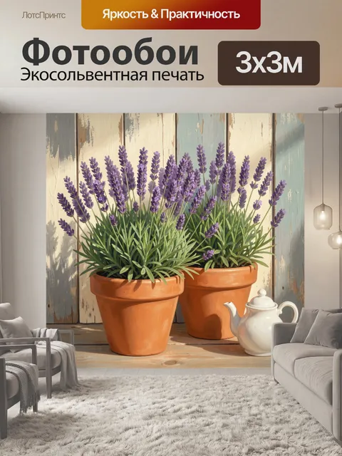 Фотообои Лаванда в глиняных горшках