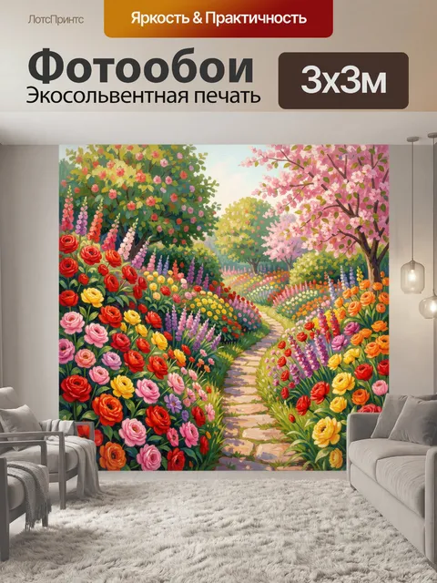 Фотообои Весенний сад с цветущей аллеей