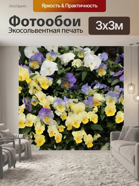 Фотообои Фиолетовые и желтые анютины глазки