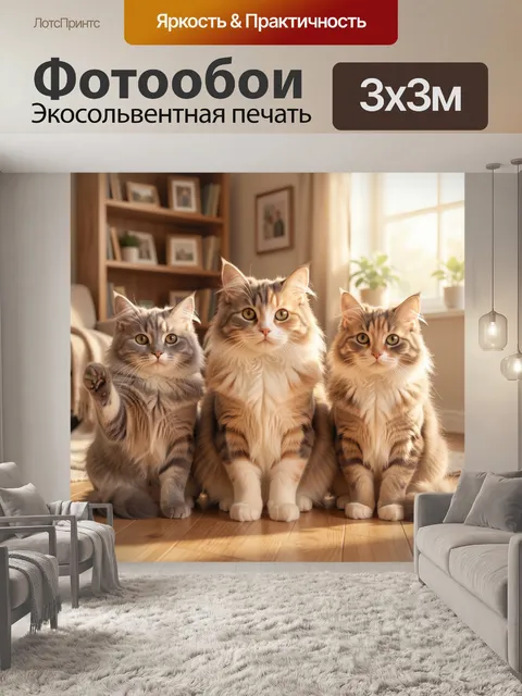 Фотообои Три пушистых кота в интерьере