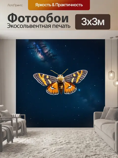 Фотообои мотылёк на фоне звездного неба