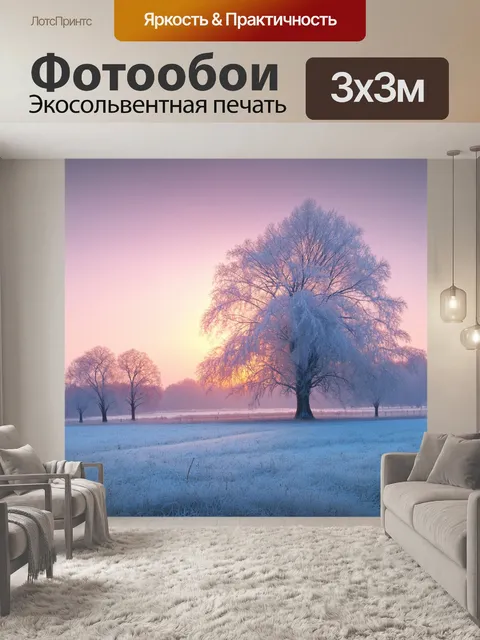 Фотообои рассвет на морозном утре в северной стране, где каждое дерево покрыто инеем