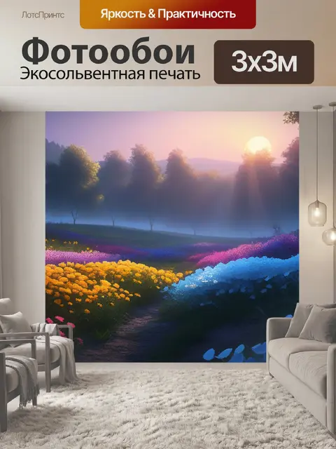 Фотообои пейзаж с цветами легкий крутой