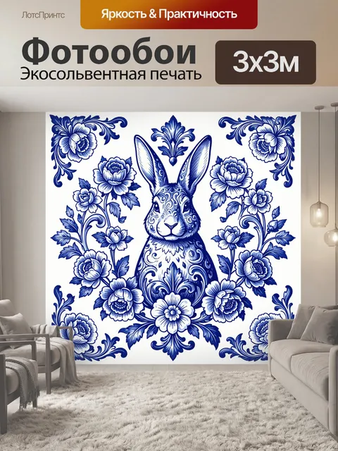 Фотообои Заяц с цветочным дворцовым узором