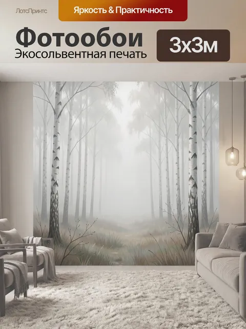 Фотообои Туманный березовый лес