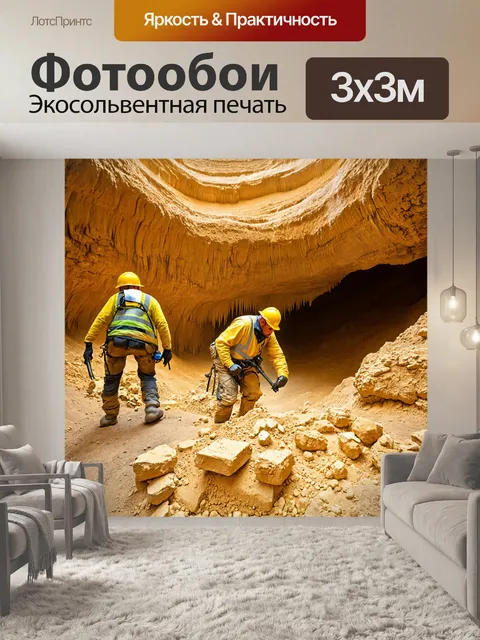 Фотообои золотые шахты с шахтерами, работающими внутри