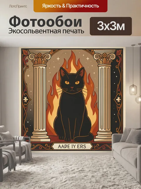 Фотообои Черный кот в пламени
