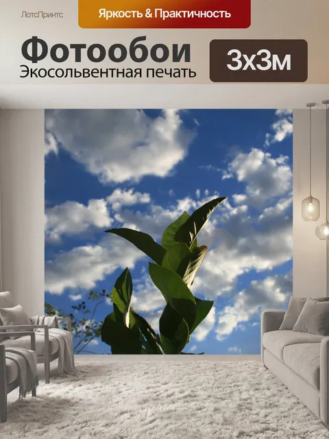 Фотообои зеленая листва на фоне неба