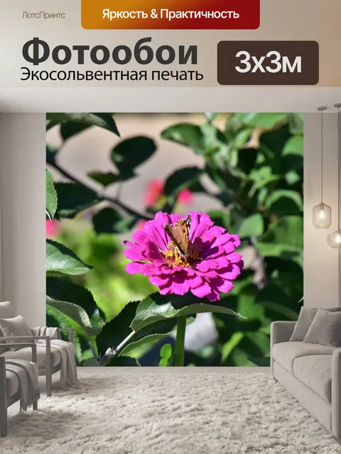 Фотообои Бабочка на розовом цветке