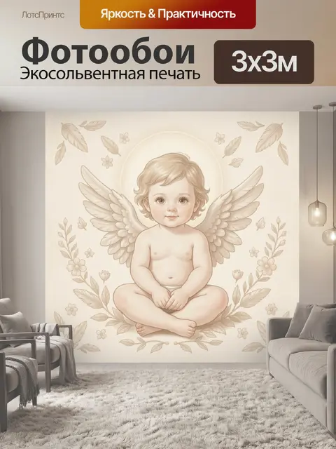 Фотообои Ангелочек с крыльями и венком