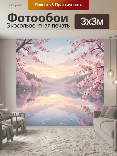 Фотообои Цветущая сакура у озера