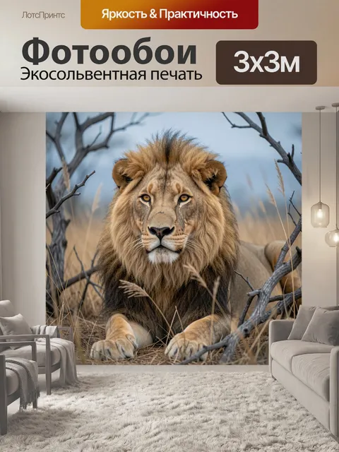 Фотообои Лев в сухой саванне