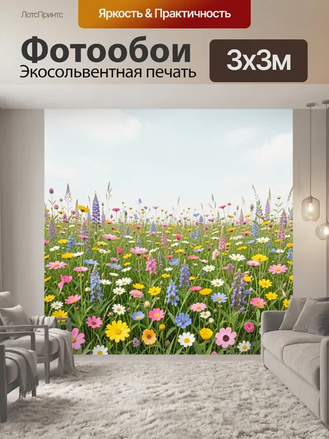 Фотообои Полевое разнотравье под голубым небом
