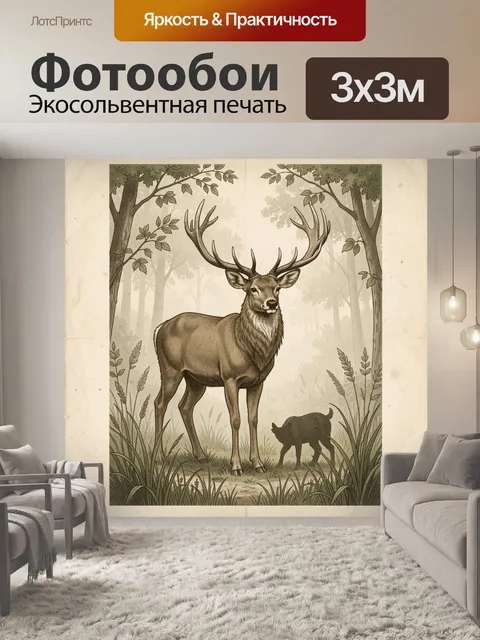 Фотообои Олень с детенышем в лесу