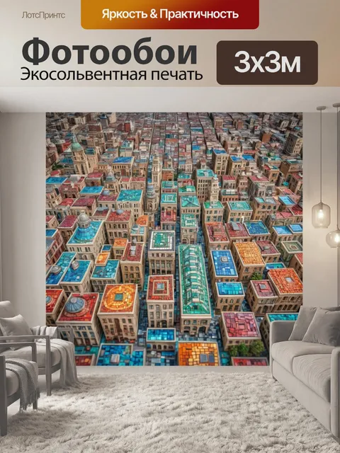 Фотообои город в стиле мозаика, где архитектура и искусство создают великолепный городской пейзаж