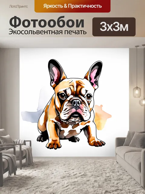 Фотообои рисунок французского бульдога в стиле акварели с акцентом на его характерные черты – ушки