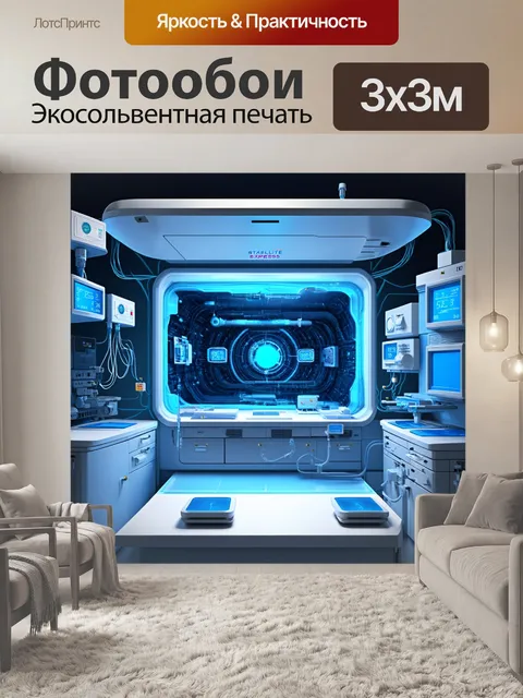 Фотообои промт: "сателлит экспресс в высокотехнологичной лаборатории