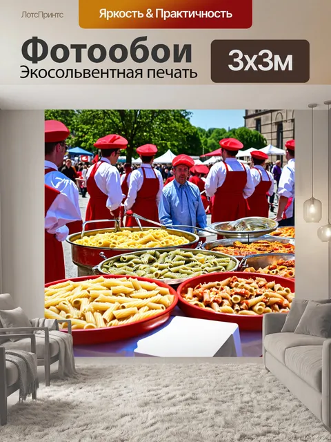 Фотообои италия, итальянский фестиваль пасты, разнообразие блюд, уличные артисты