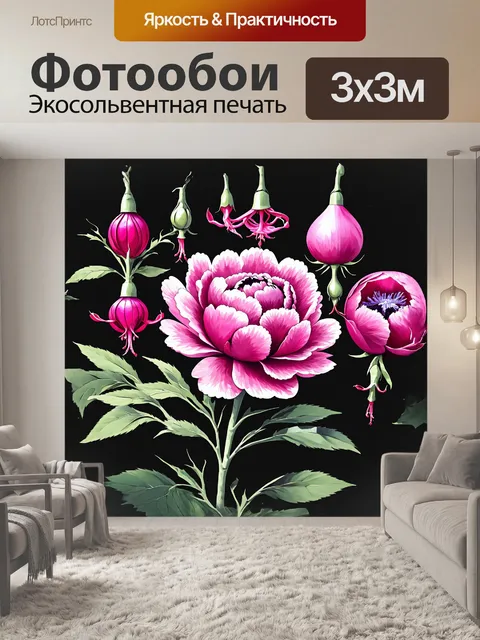 Фотообои детальная иллюстрация пион буд