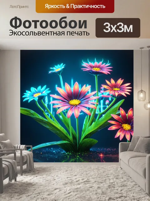 Фотообои цветы в стиле футуристический, цветы и растения, созданные из света и тени в цифровом формате
