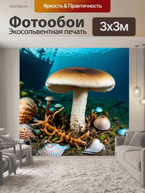 Фотообои грибы, растущие на затонувшем корабле, среди ракушек и морских обитателей