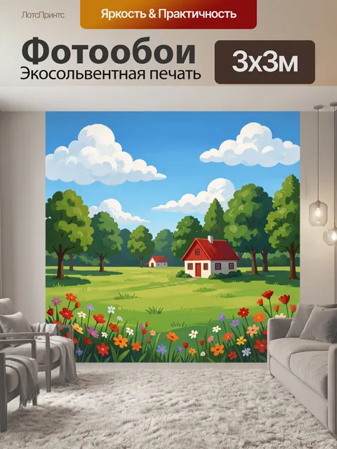 Фотообои Летний пейзаж с красным домиком