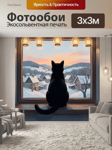 Фотообои Кот у зимнего окна