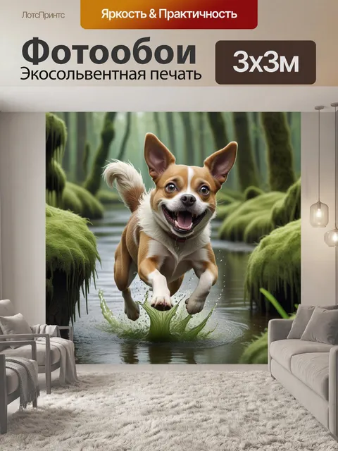 Фотообои собачка, лужайка, веселая
