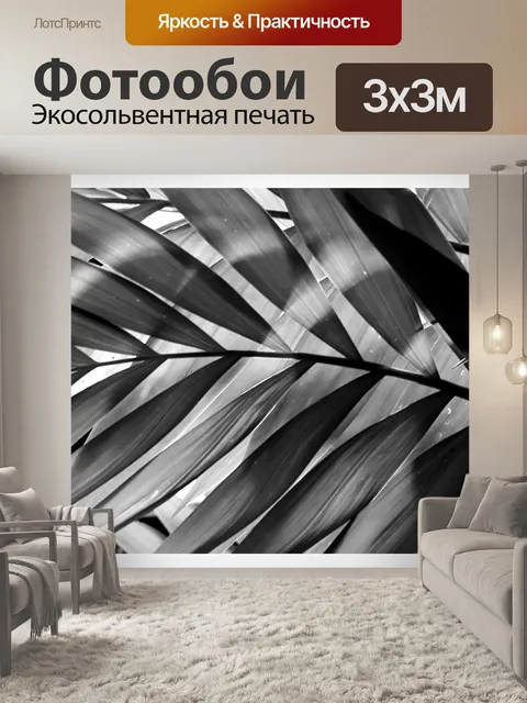 Фотообои Пальмовые листья черный белый