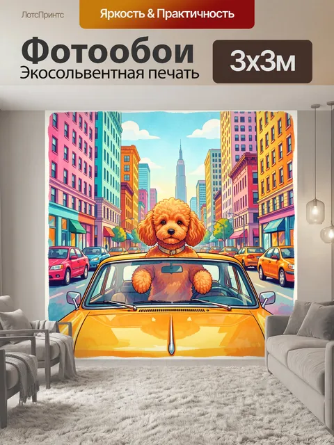 Фотообои Пудель в городском кабриолете