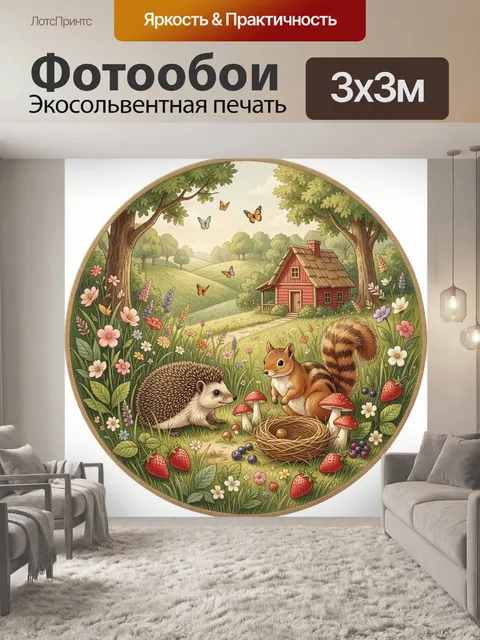 Фотообои Лесные звери у домика