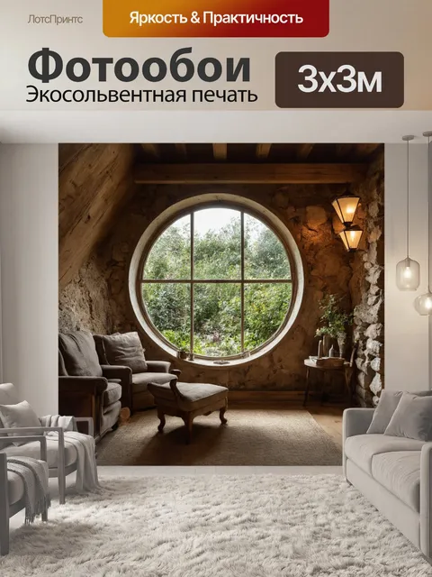 Фотообои лофт в рустикальном стиле, с грубой текстурой стен из необработанного дерева и камня