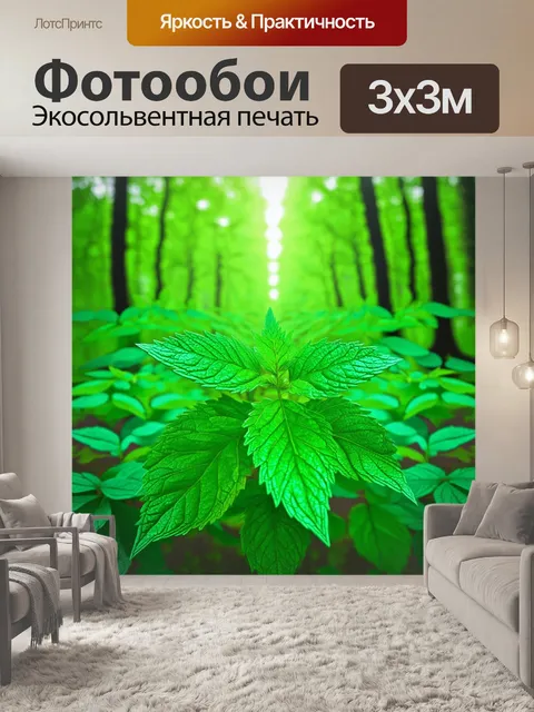 Фотообои мятный цвет, представляющие лес, где мятные листья создают уникальные формы