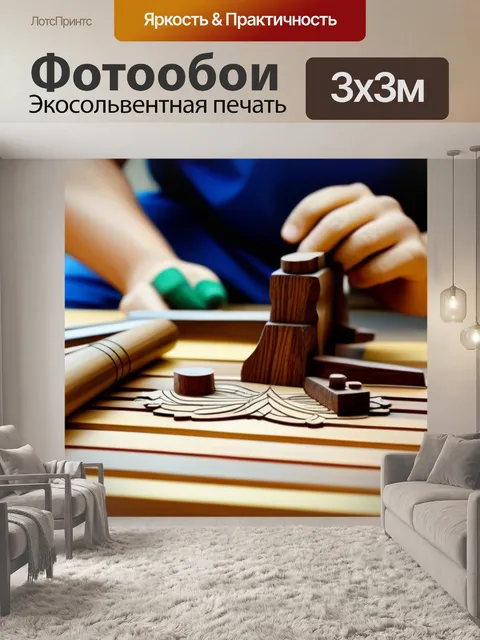 Фотообои мастерская с деревянными изделиями