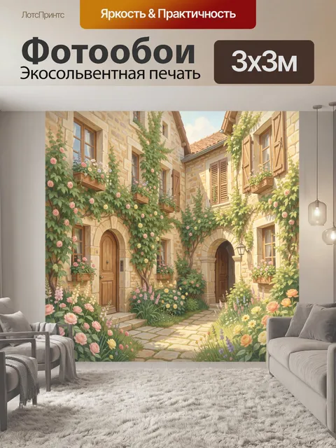 Фотообои Солнечный дворик с цветущими окнами