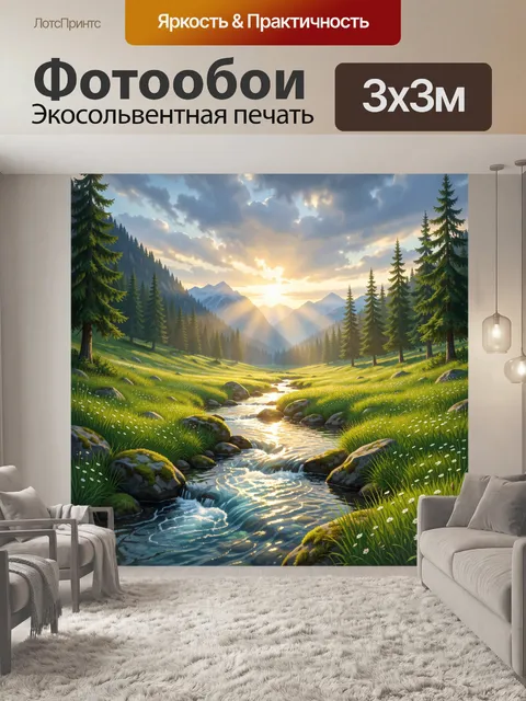 Фотообои Горная долина с ручьем